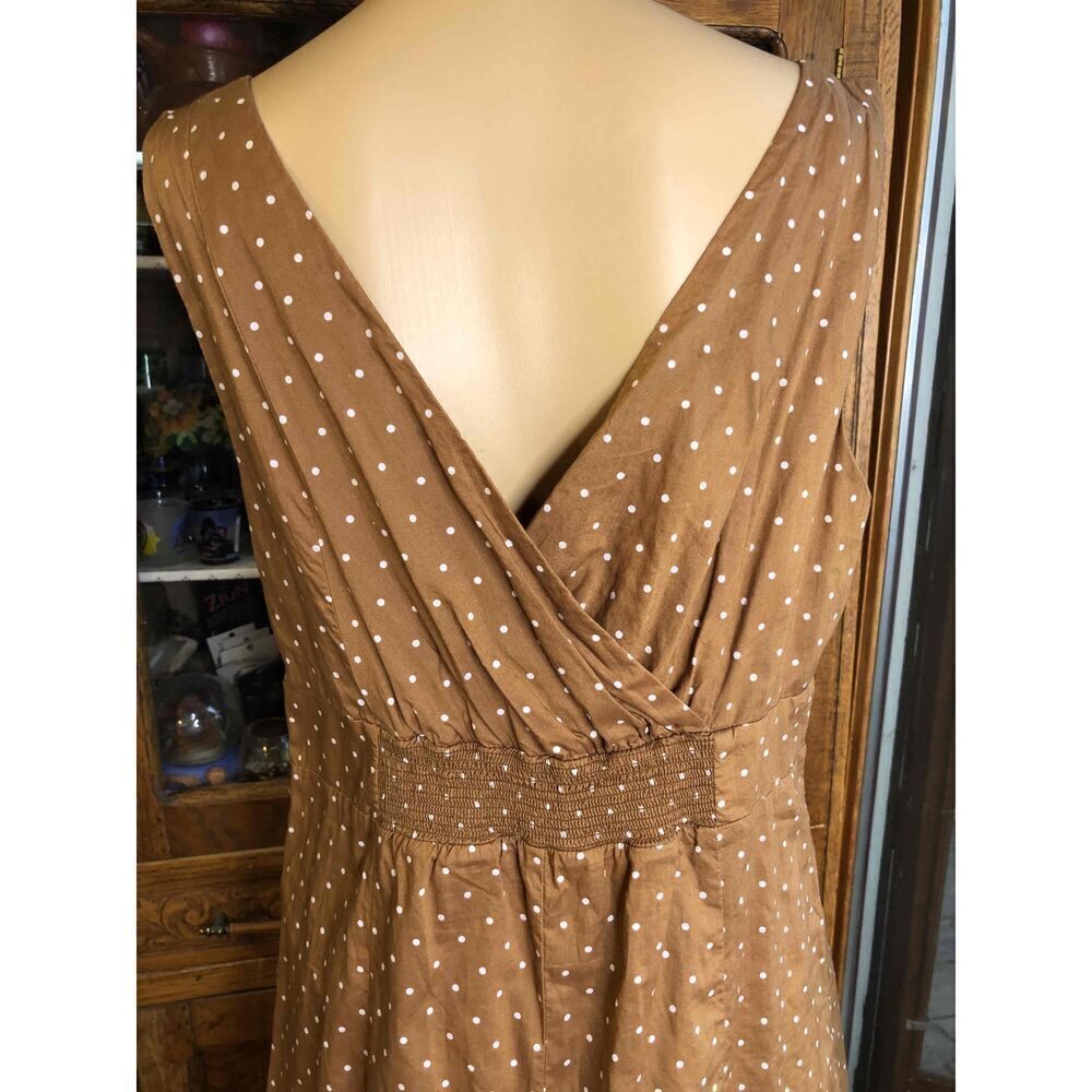 Lands' End Womens Brown White Polka Dot Wrap Dress V Neck Sleeveless Size 10 - Picture 8 of 9